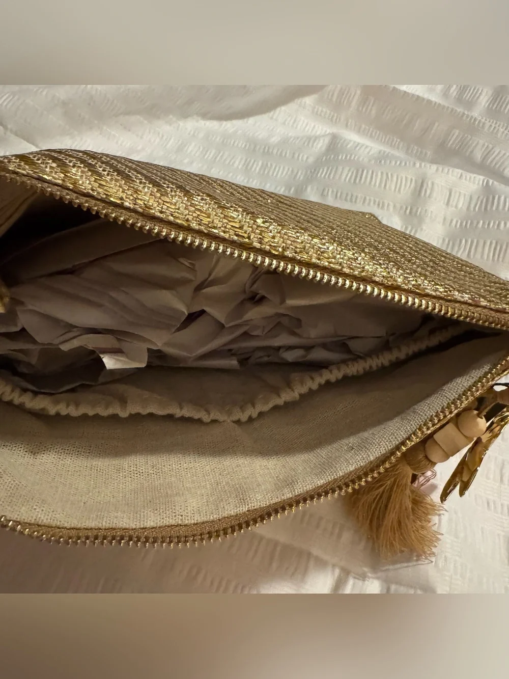Vince Camuto Gold Metallic Makeup Pouch Clutch Bag NWT Starfish Tassel